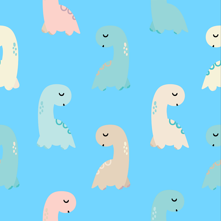 Cartoon Baby Dinosaur Fabric in Soft Pastels seamless PBR texture preview