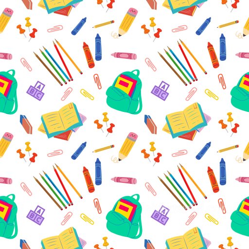School Supplies Pattern PBR Texture with Colorful Back to School Motifs seamless Pattern Bundle PBR texture