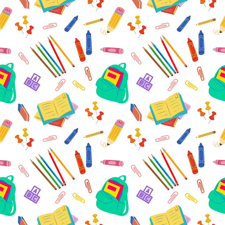 School Supplies Pattern with Colorful Back to School Motifs seamless PBR texture preview