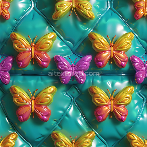 Seamless 3D Inflated Vinyl Texture with Colorful Butterfly Panels