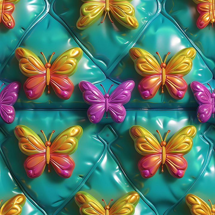 Inflated Vinyl with Colorful Butterfly Panels seamless PBR texture preview