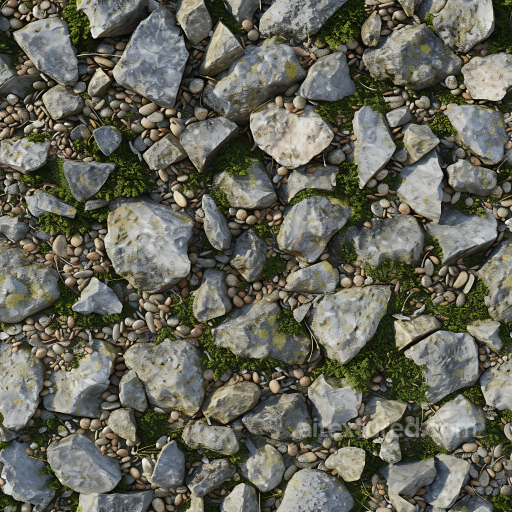 Stone Texture of Moss-Accented Rocky Ground with Pebbles seamless Stone PBR texture