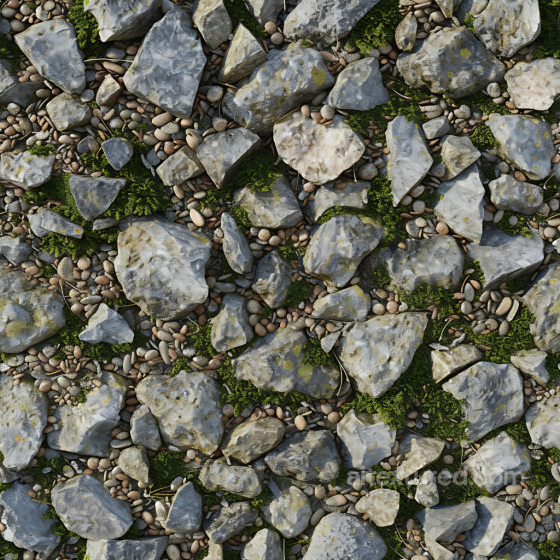 Stone Texture of Moss-Accented Rocky Ground with Pebbles Stone texture preview