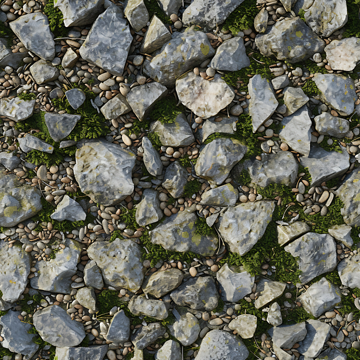 Stone of Moss-Accented Rocky Ground with Pebbles seamless PBR texture preview