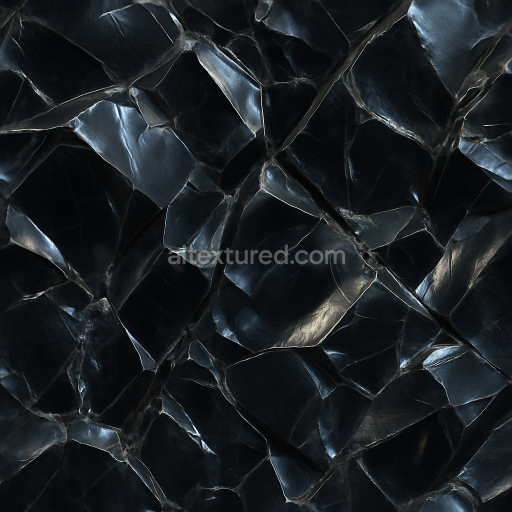 Seamless 3d texture pbr 8k obsidian glassy surface with fractures and metallic sheen highlights