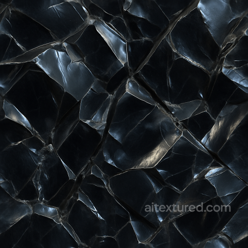 Obsidian Glassy Surface With Fractures And Metallic Sheen Highlights seamless Crystals PBR texture