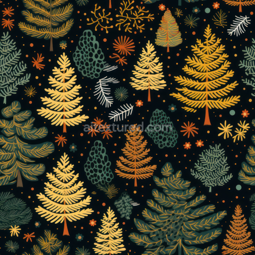 Seamless 3D PBR Texture Featuring Hand-Drawn Christmas Trees and Festive Foliage