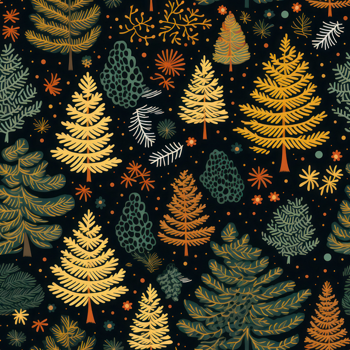 Featuring Hand-Drawn Christmas Trees and Festive Foliage seamless PBR texture preview