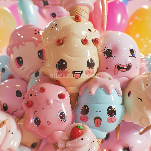 Seamless 3D Inflated Vinyl Panels with Glossy Playful Cartoon Faces Texture