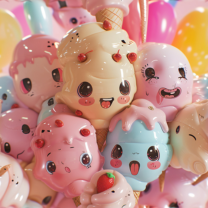 Inflated Vinyl Panels with Glossy Playful Cartoon Faces seamless PBR texture preview