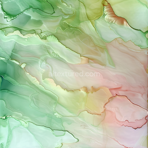 Seamless 3D Alcohol Ink PBR Texture with Pastel Green and Pink Fluid Movement