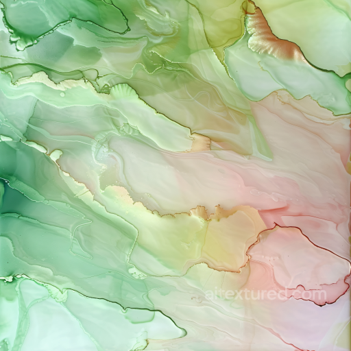 Alcohol Ink PBR Texture with Pastel Green and Pink Fluid Movement seamless Alcohol ink PBR texture
