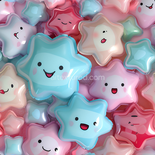 Seamless 3D Inflated Star Balloon PBR Texture in Playful Pastel Colors