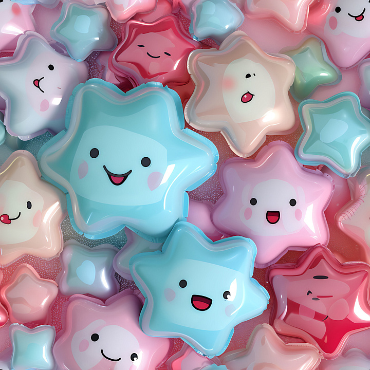 Inflated Star Balloon in Playful Pastel Colors seamless PBR texture preview