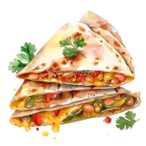 Watercolor Style Breakfast Quesadilla with Beans and Cheese Illustration