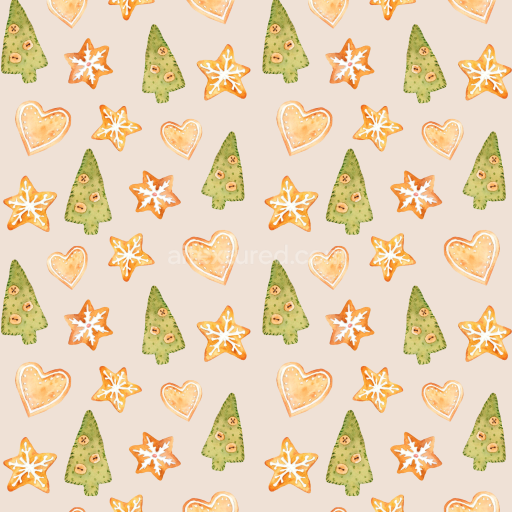 Seamless 3D PBR Texture of Watercolor Christmas Cookies Pattern in Soft Pastels
