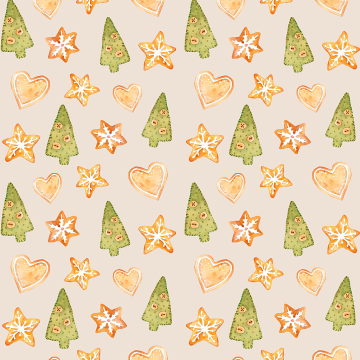 Watercolor Christmas Cookies Pattern in Soft Pastels seamless PBR texture preview