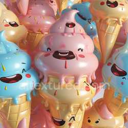 seamless Seamless 3D Inflated PBR Texture with Glossy Colorful Ice Cream Cones texture 8k free download PBR