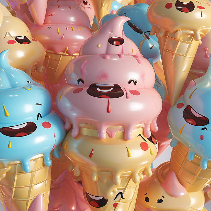 Inflated with Glossy Colorful Ice Cream Cones seamless PBR texture preview