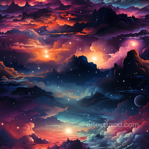 Space PBR Texture Featuring Cosmic Nebula Clouds and Starfield seamless Star, space, planets PBR texture