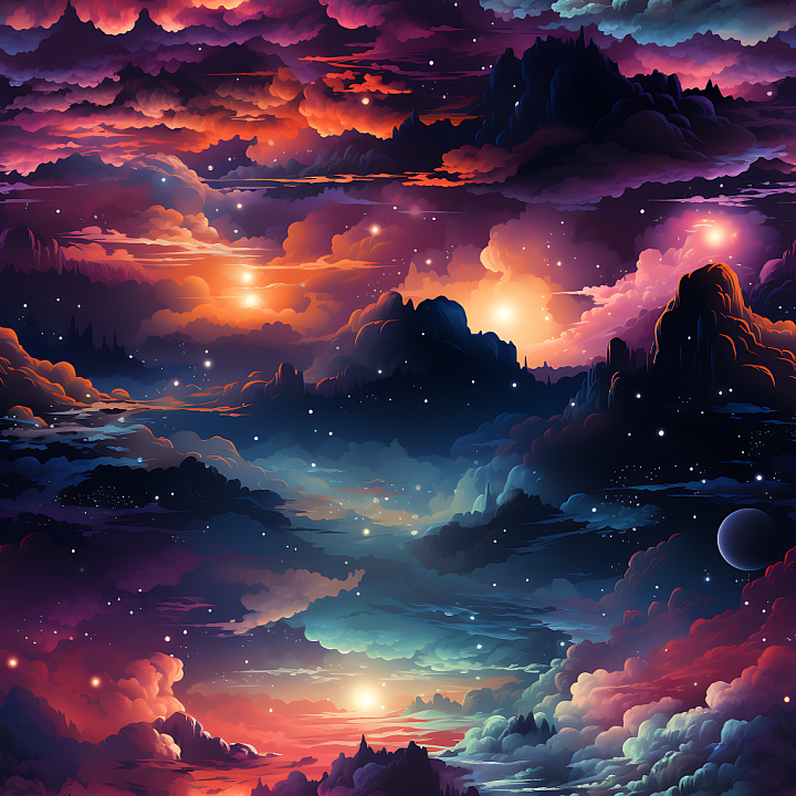 Space Featuring Cosmic Nebula Clouds and Starfield seamless PBR texture preview