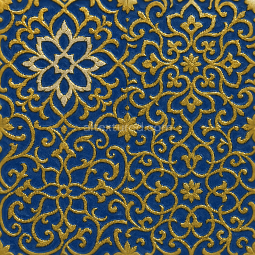 Seamless 3d texture pbr 8k ceramic tiles mosaic with islamic patterns and gold leaf accents