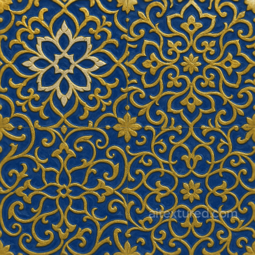 Ceramic Tiles Mosaic With Islamic Patterns And Gold Leaf Accents seamless Mosaic PBR texture