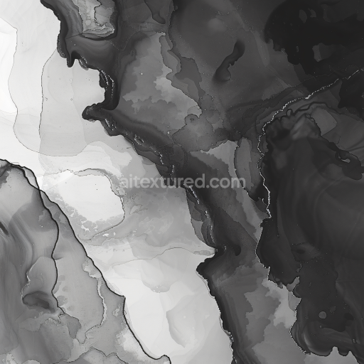Seamless 3D Alcohol Ink PBR Texture Featuring Monochrome Fluid Marble Patterns