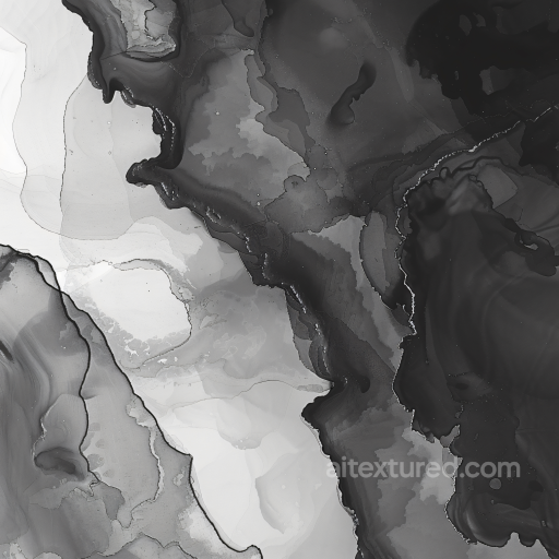 Alcohol Ink PBR Texture Featuring Monochrome Fluid Marble Patterns seamless Alcohol ink PBR texture