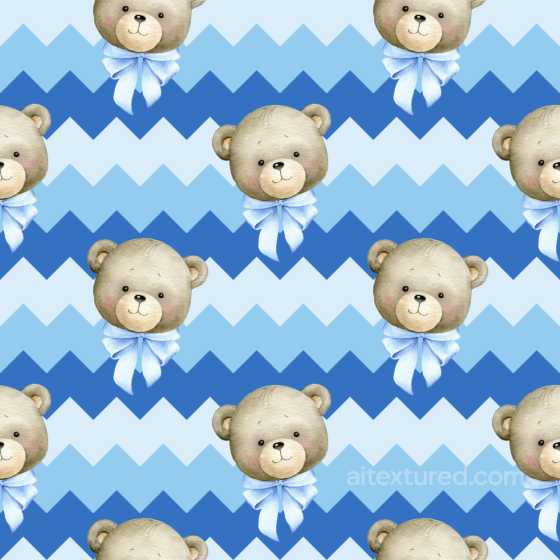 Baby Boy Teddy Heads Seamless Texture with Blue Zigzag Pattern Baby Boy texture preview