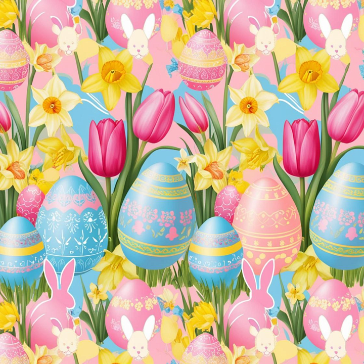 All Easter Digital paper of Colorful Easter Digital Paper with Eggs, Tu… seamless PBR texture preview