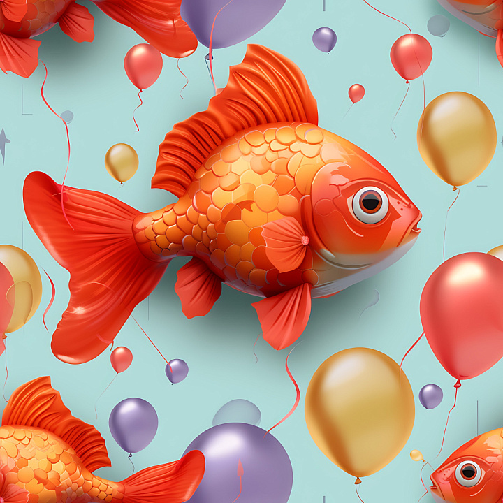 Inflated with Vibrant Balloon Fish and Floating Balloons seamless PBR texture preview