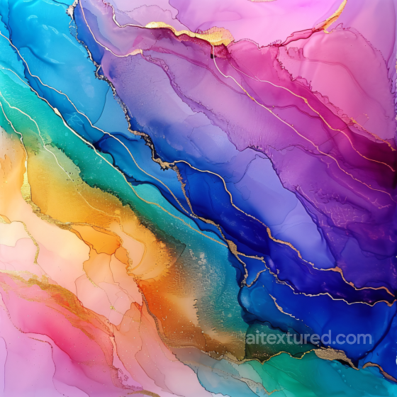 Alcohol Ink PBR Texture Featuring Multicolor Fluid Waves with Gold Veins Alcohol ink texture preview