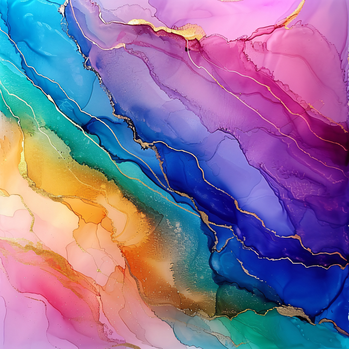 Alcohol Ink Featuring Multicolor Fluid Waves with Gold Veins seamless PBR texture preview