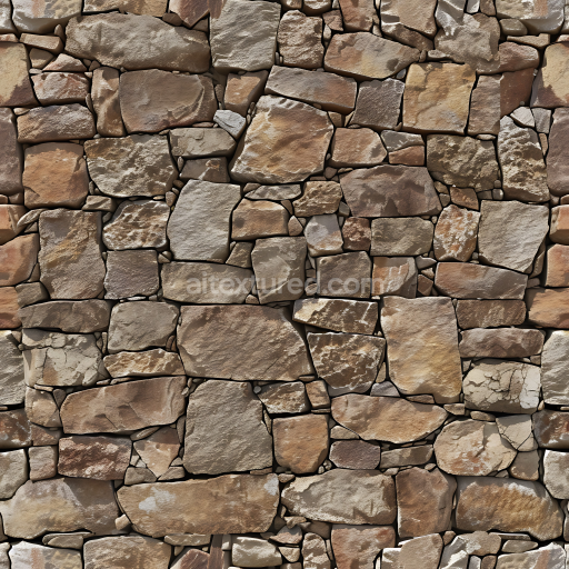 Seamless 3D Rustically Arranged Stone Wall PBR Texture with Varied Earth Tones