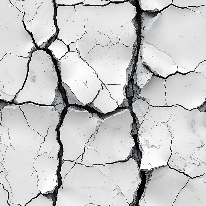 Cracked White Plaster With Deep Fractures And Peeling seamless PBR texture preview