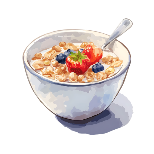 Breakfast Multigrain Hot Cereal Bowl with Fresh Strawberries and Blueberries Illustration