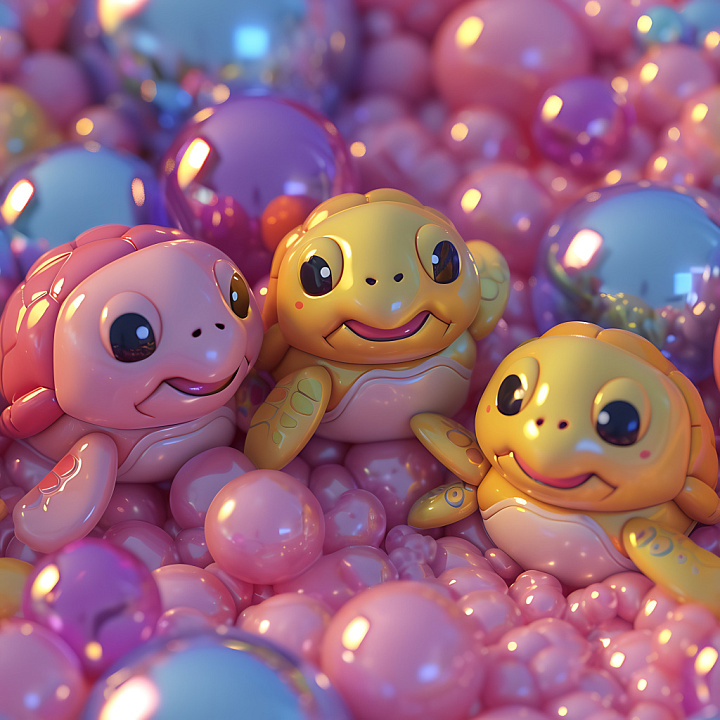 Inflated Glossy Plastic Bubble in Pastel and Bright Colors seamless PBR texture preview