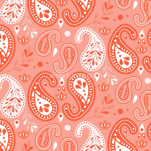 Seamless 3D PBR Retro Paisley Fabric Texture in Coral and White