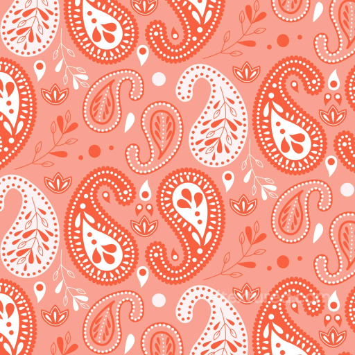 Retro Paisley Fabric Texture in Coral and White seamless Retro Paisley PBR texture