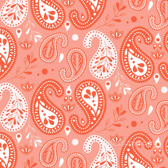 Retro Paisley Fabric Texture in Coral and White Retro Paisley texture preview