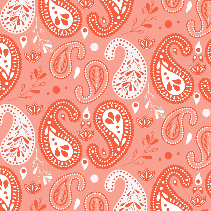 Retro Paisley Fabric in Coral and White seamless PBR texture preview
