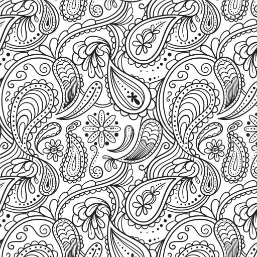 Seamless 3D PBR Ornamental Black and White Paisley Fabric Texture