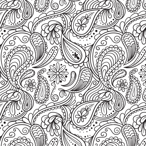 Ornamental Black and White Paisley Fabric Texture seamless White & Black PBR texture