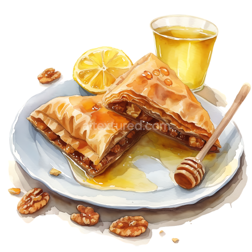 Breakfast Baklava with Honey, Nuts, Lemon, and Juice PNG Artwork
