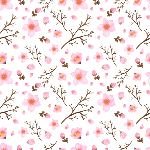 Seamless 3D PBR Texture of Delicate Pink Flower Petals and Branches Pattern