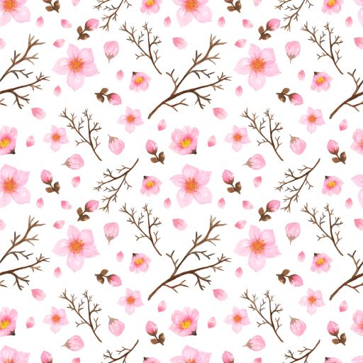 Delicate Pink Flower Petals and Branches Pattern Seamless Texture seamless Pink Flower PBR texture