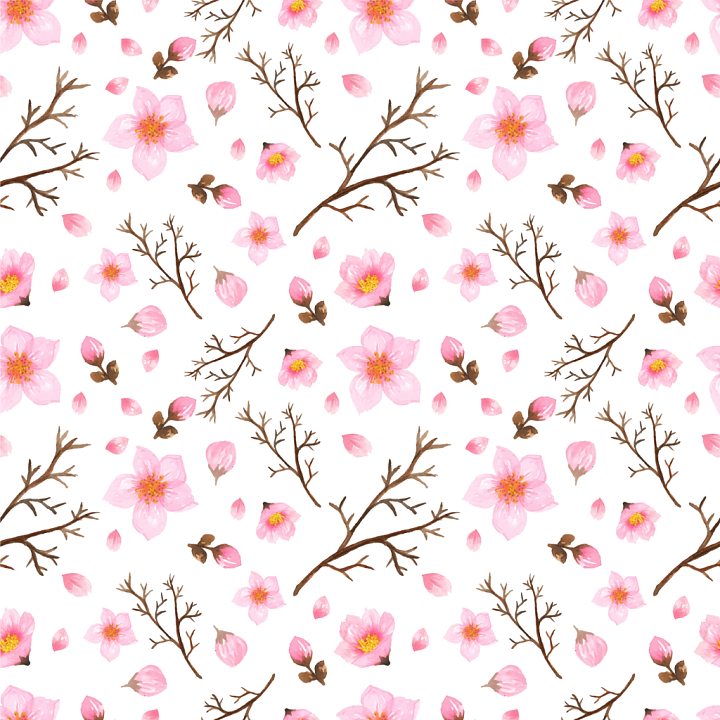 Delicate Pink Flower Petals and Branches Pattern seamless PBR texture preview