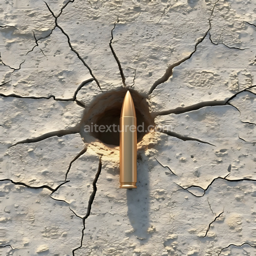 Seamless 3D cracked plaster wall PBR texture with detailed bullet hole and radial fractures