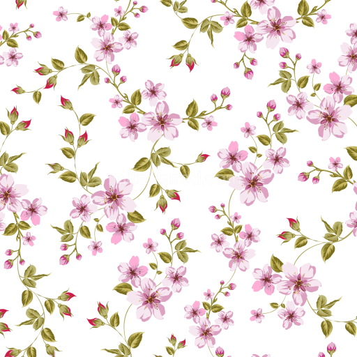 Seamless 3D PBR Texture of Watercolor Cherry Pink Floral Pattern on White Fabric